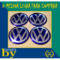 4 Centros de Jante 56 mm Volkswagen Azul  VW 56mm